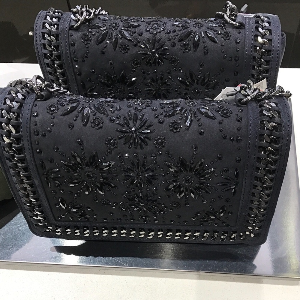 Zara Embellished Flap Bag in Navy Suede / NWTags